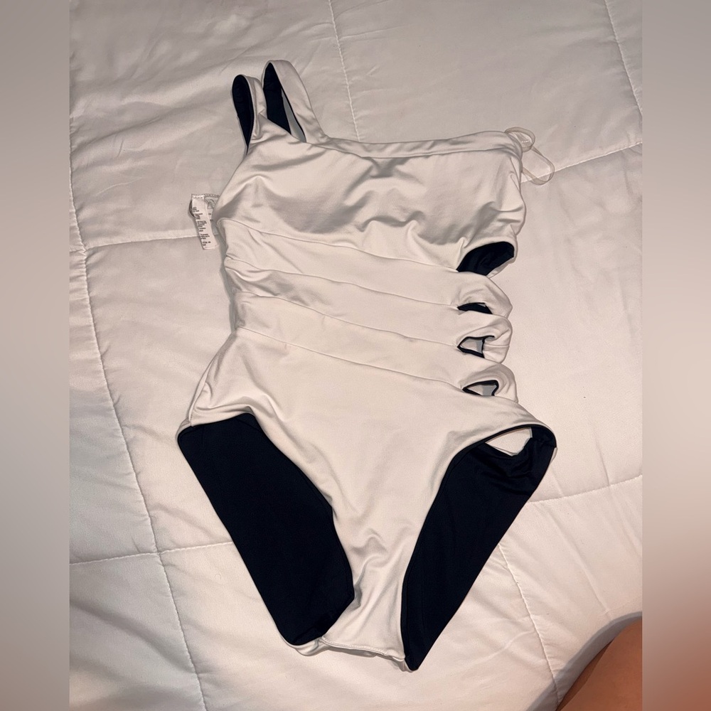 BECCA REVERSIBLE Black and White Cutout One-Piece Swimsuit